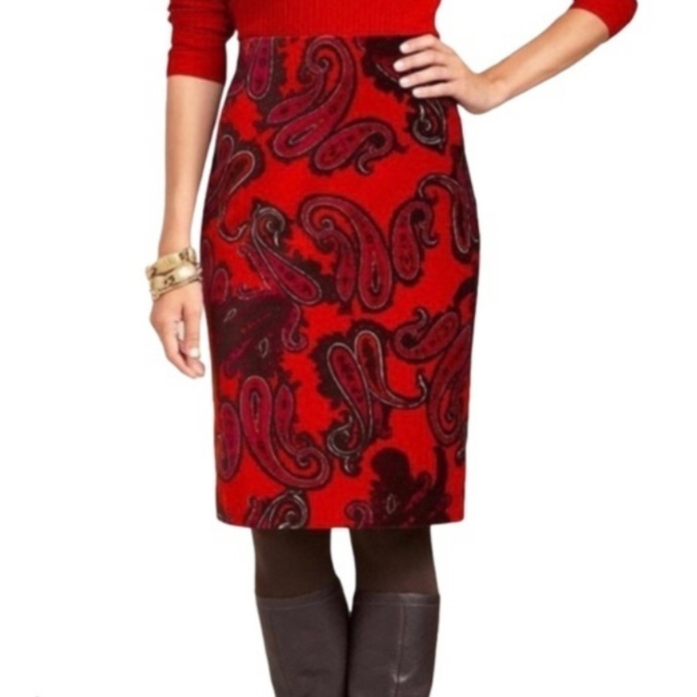 Talbots 12P Velvet Red Paisley Pencil Skirt Lined By Talbots Petites